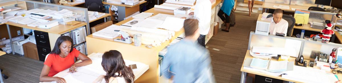 People working in a busy modern office